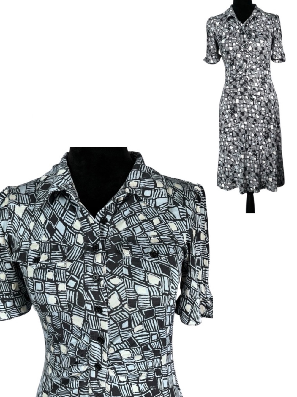 Diane Von Furstenberg Silk Shirt Dress Blue White Print Polly Anna Fit Flare